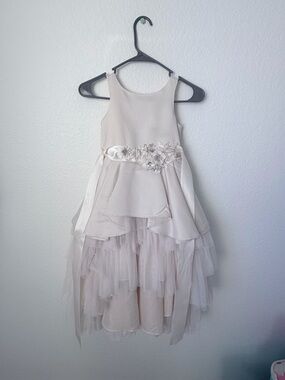 Ivory High-Low Tulle Flower Waistband Girls Formal Dress
